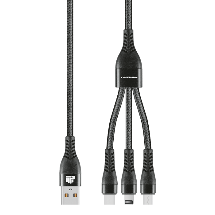 IND 1.2m 3-In-1 Charger Cable Allum Alloy and Braiding