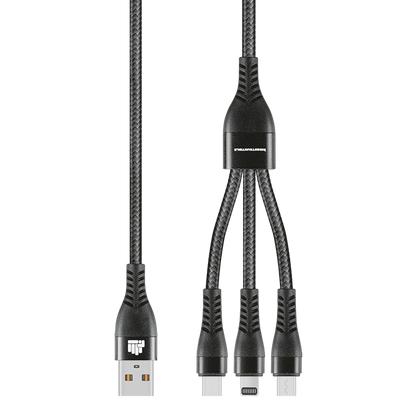 IND 1.2m 3-In-1 Charger Cable Allum Alloy and Braiding