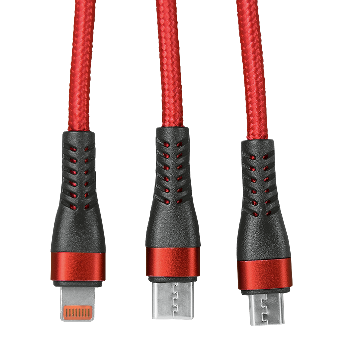 IND 1.2m 3-In-1 Charger Cable Allum Alloy and Braiding