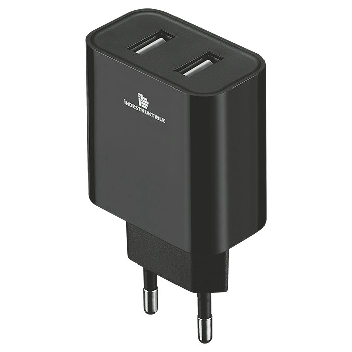 IND 3.1AMP Dual USB Wall Charger With Micro-USB & Type-C Cables