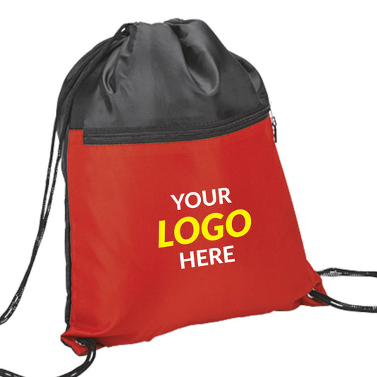 Drawstring Sport Bag with Zip Pocket - 210D