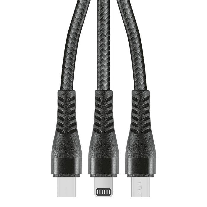 IND 1.2m 3-In-1 Charger Cable Allum Alloy and Braiding