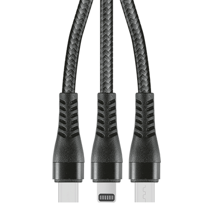 IND 1.2m 3-In-1 Charger Cable Allum Alloy and Braiding